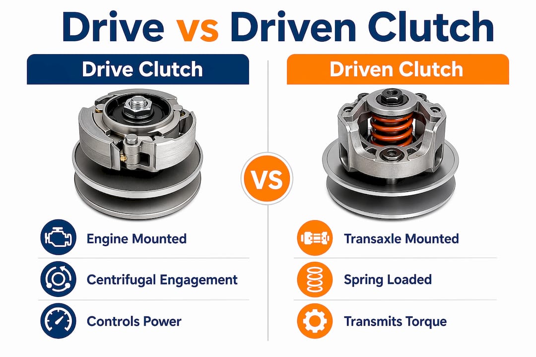 Infographic comparing drive clutch and driven clutch
