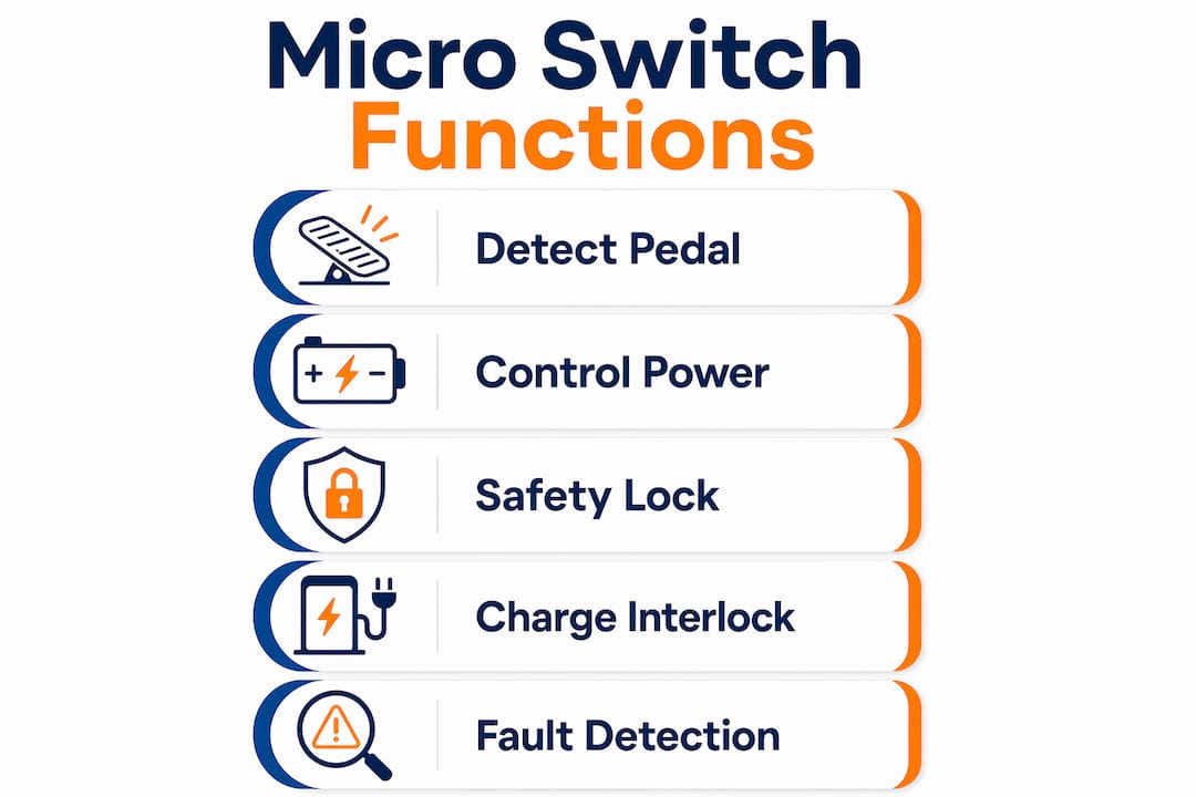 Infographic showing micro switch functions in golf carts