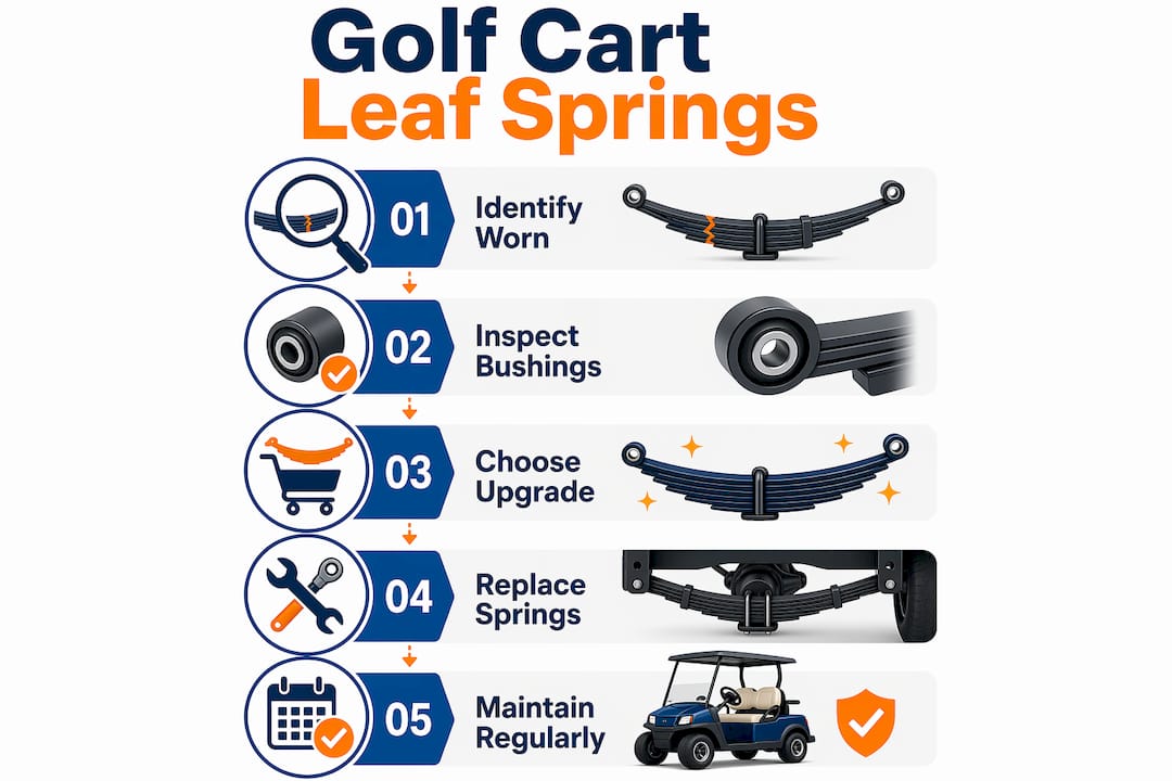 Infographic showing steps to manage golf cart leaf springs