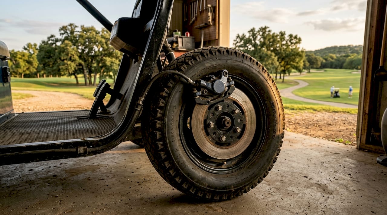 Hydraulic disc brake system on golf cart wheel