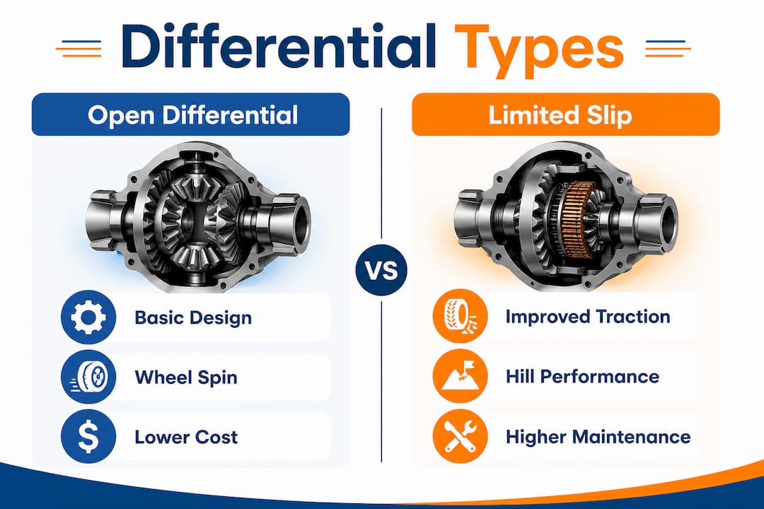 Infographic comparing open and limited slip golf cart differentials
