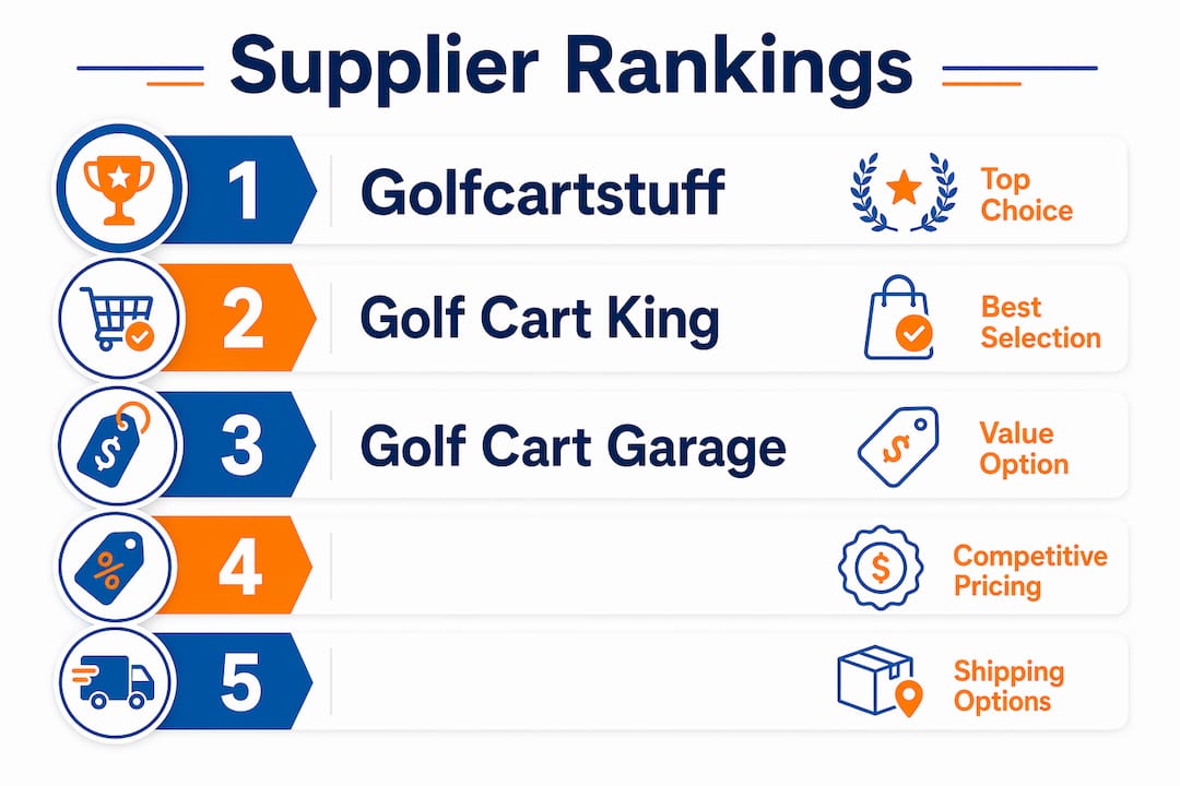 Infographic comparing golf cart parts suppliers in rankings