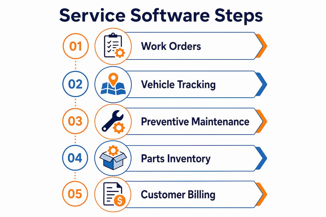 Infographic showing steps of golf cart service software