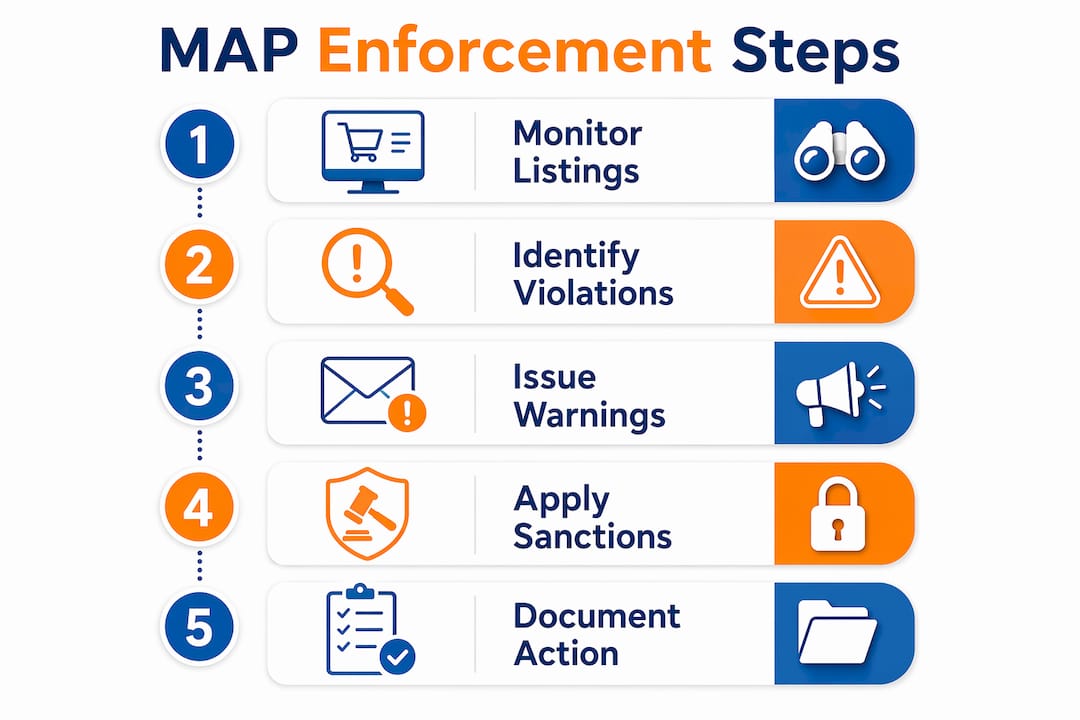Infographic depicting MAP enforcement steps