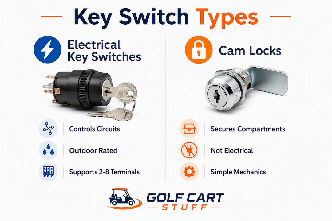 Infographic comparing electrical key switches and cam locks