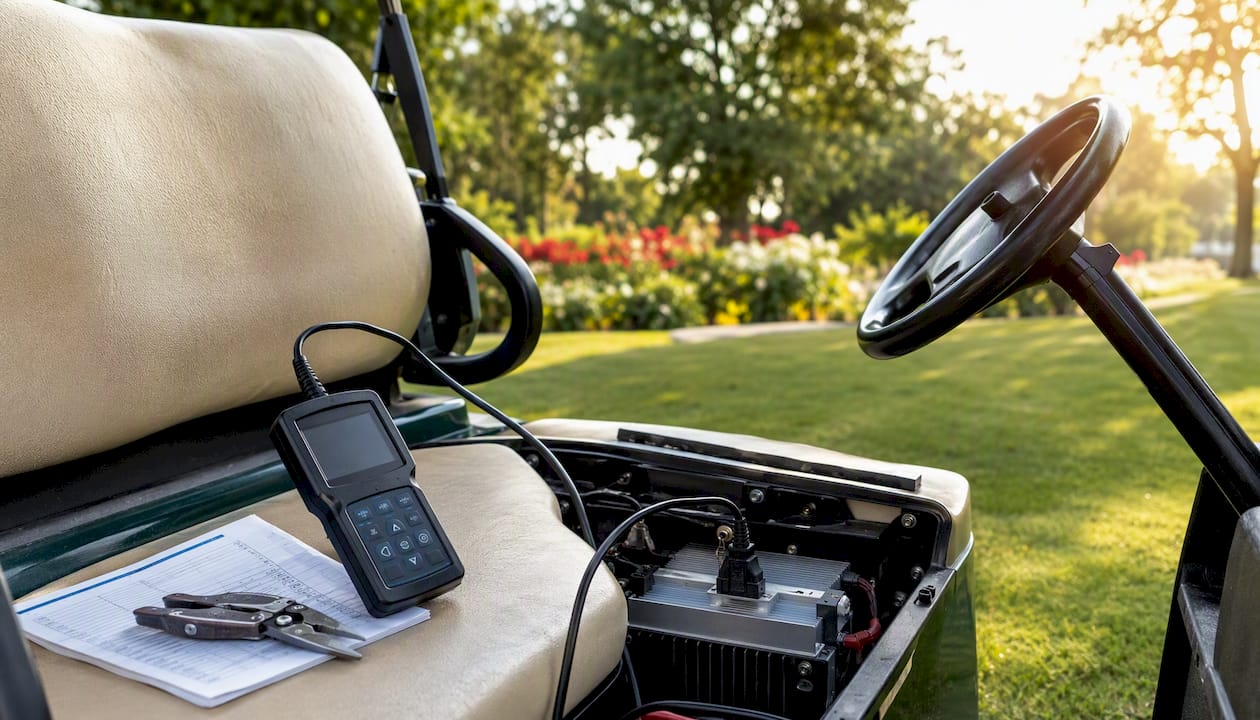 Close-up of Curtis 1313 controller device setup outdoors