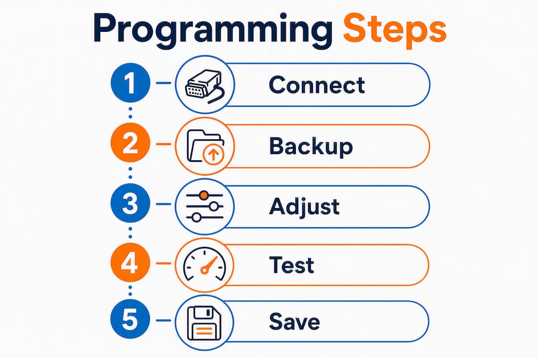 Infographic showing programming steps for Curtis controller