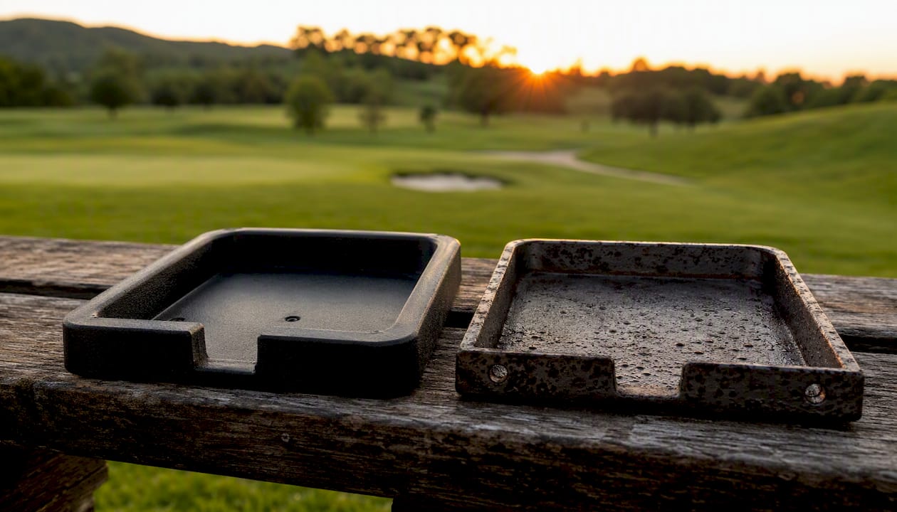 Plastic and metal golf cart underseat storage trays comparison