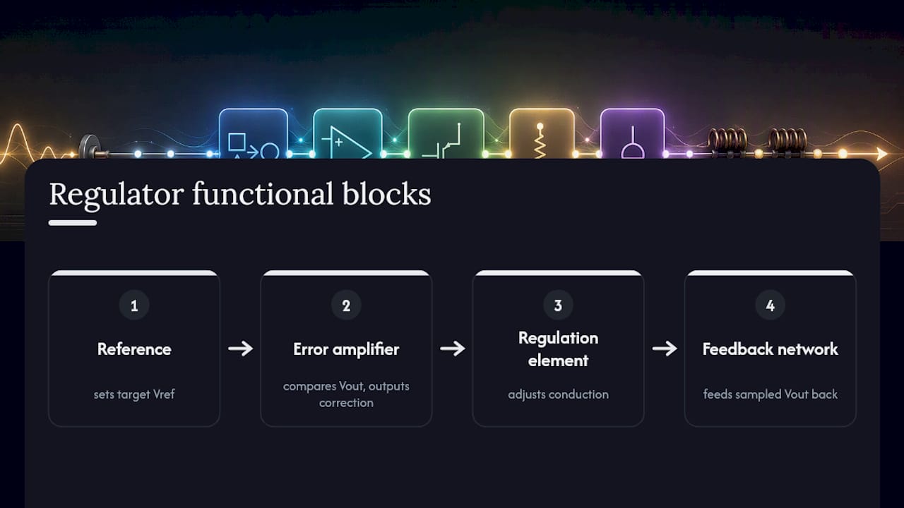 Diagram of voltage regulator functional blocks and signal flow