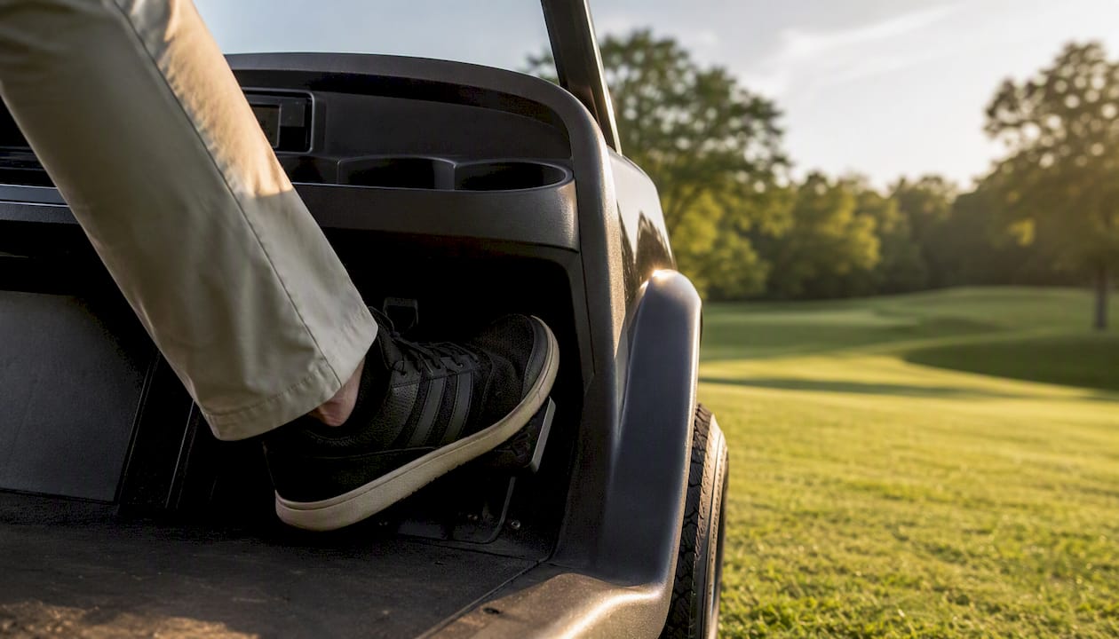 Golf cart brake pedal on hill slope