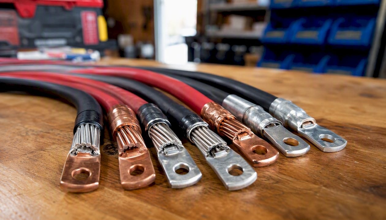 Close-up of battery cable terminals and insulation