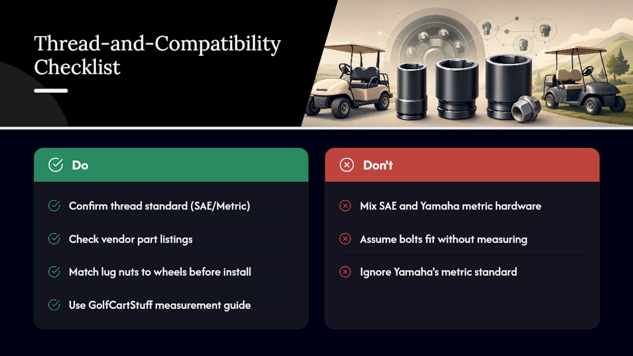SAE and metric golf-cart lug standards compared