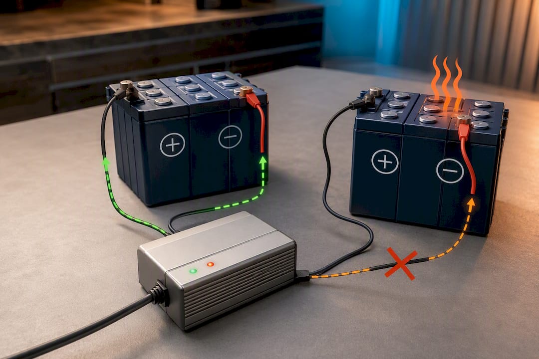 Illustration of charger voltage mismatch causing overcharging
