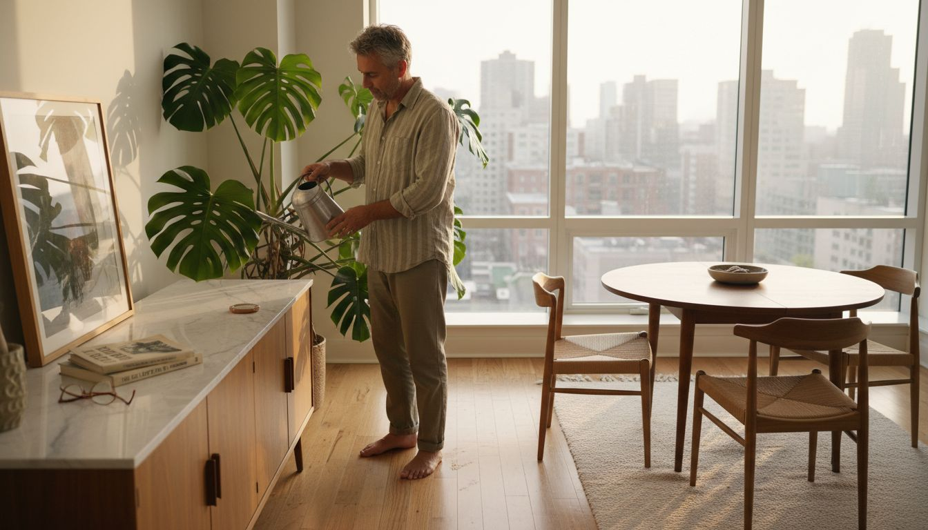 Luxury homeowner tending indoor plants