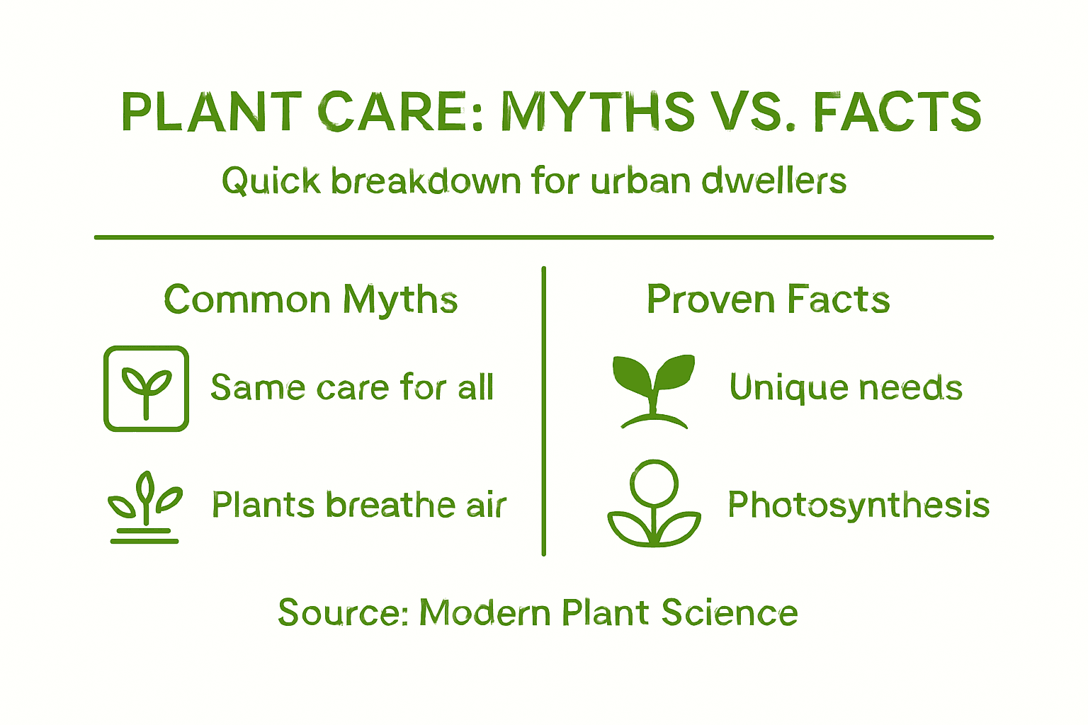 Infographic showing plant care myths and facts