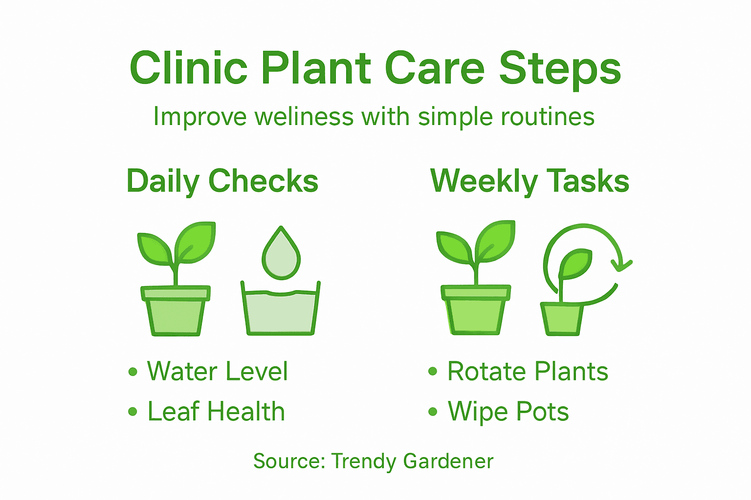 Infographic showing clinic plant care steps