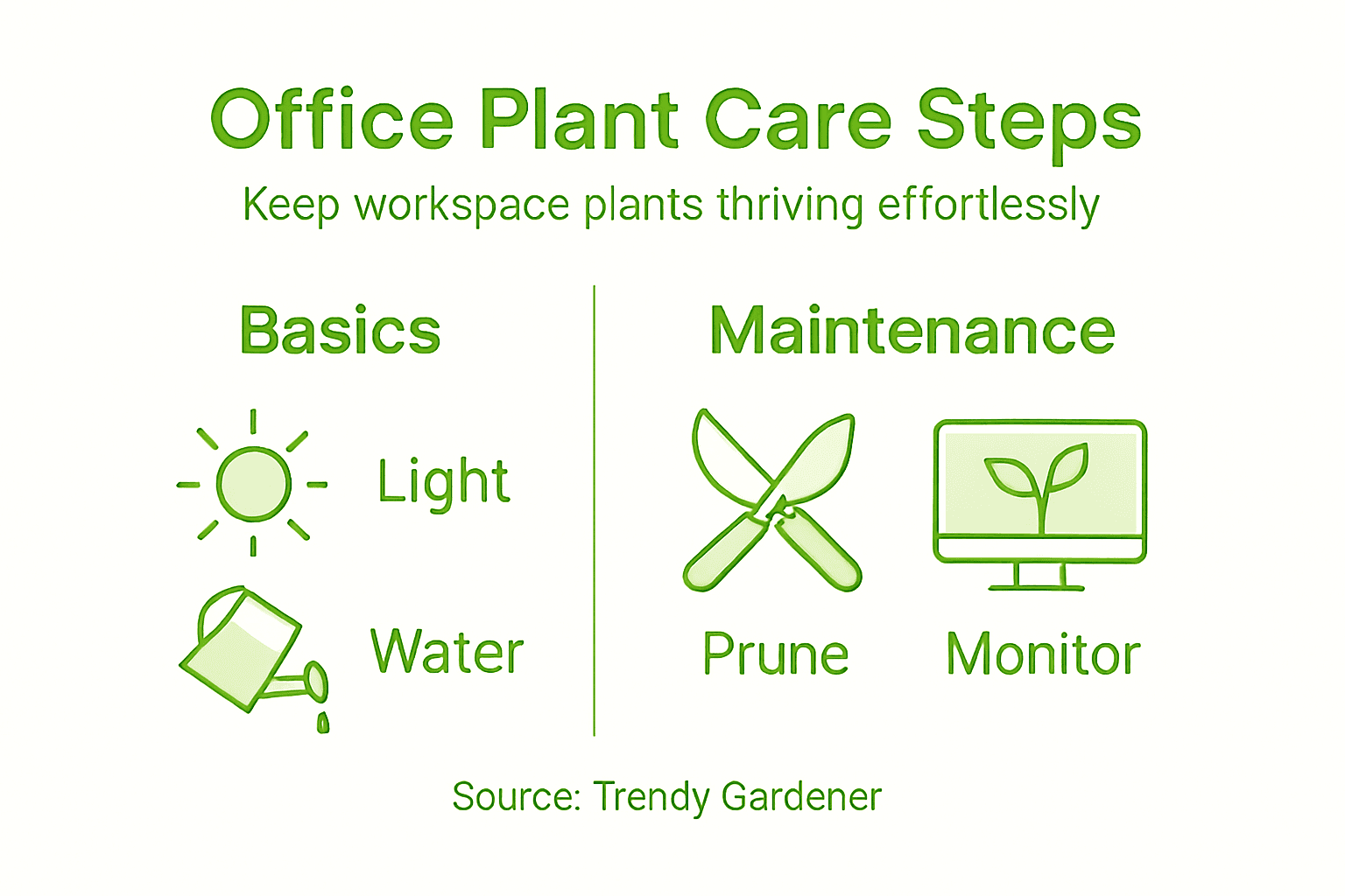 Infographic showing simple office plant care steps