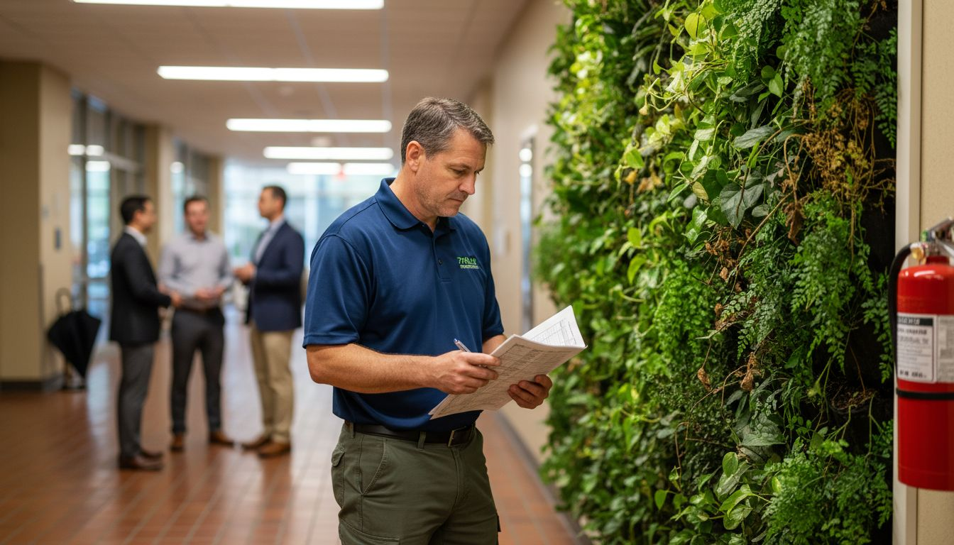 Engineer inspecting indoor living green wall