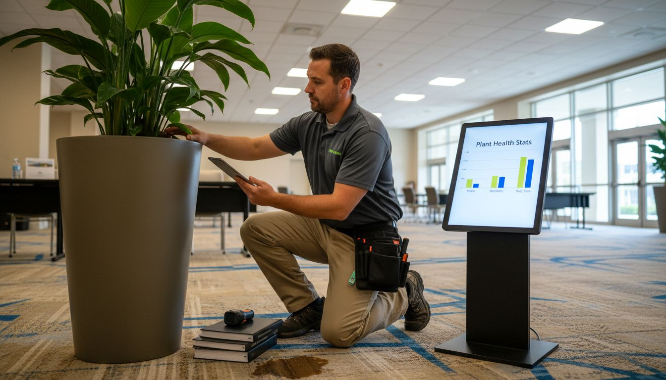 Technician checks plant health sensors