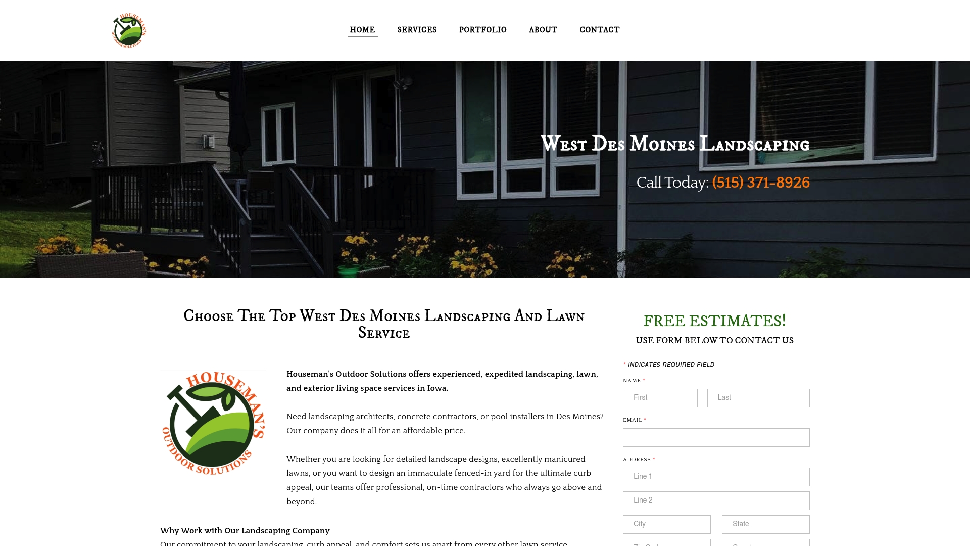 Product Screenshot of Houseman's Outdoor Solutions homepage.