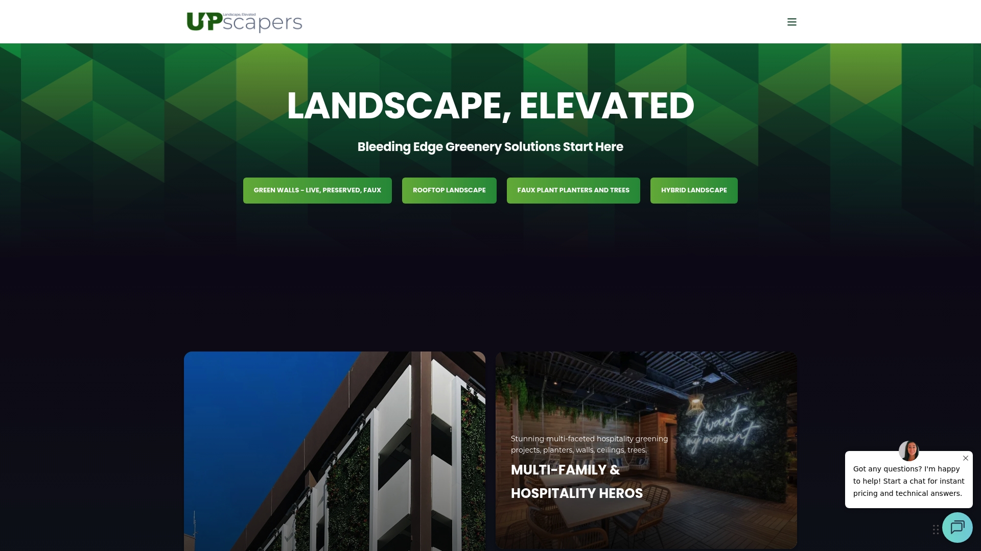 Product Screenshot of Upscapers Green Walls and Greening Solutions homepage