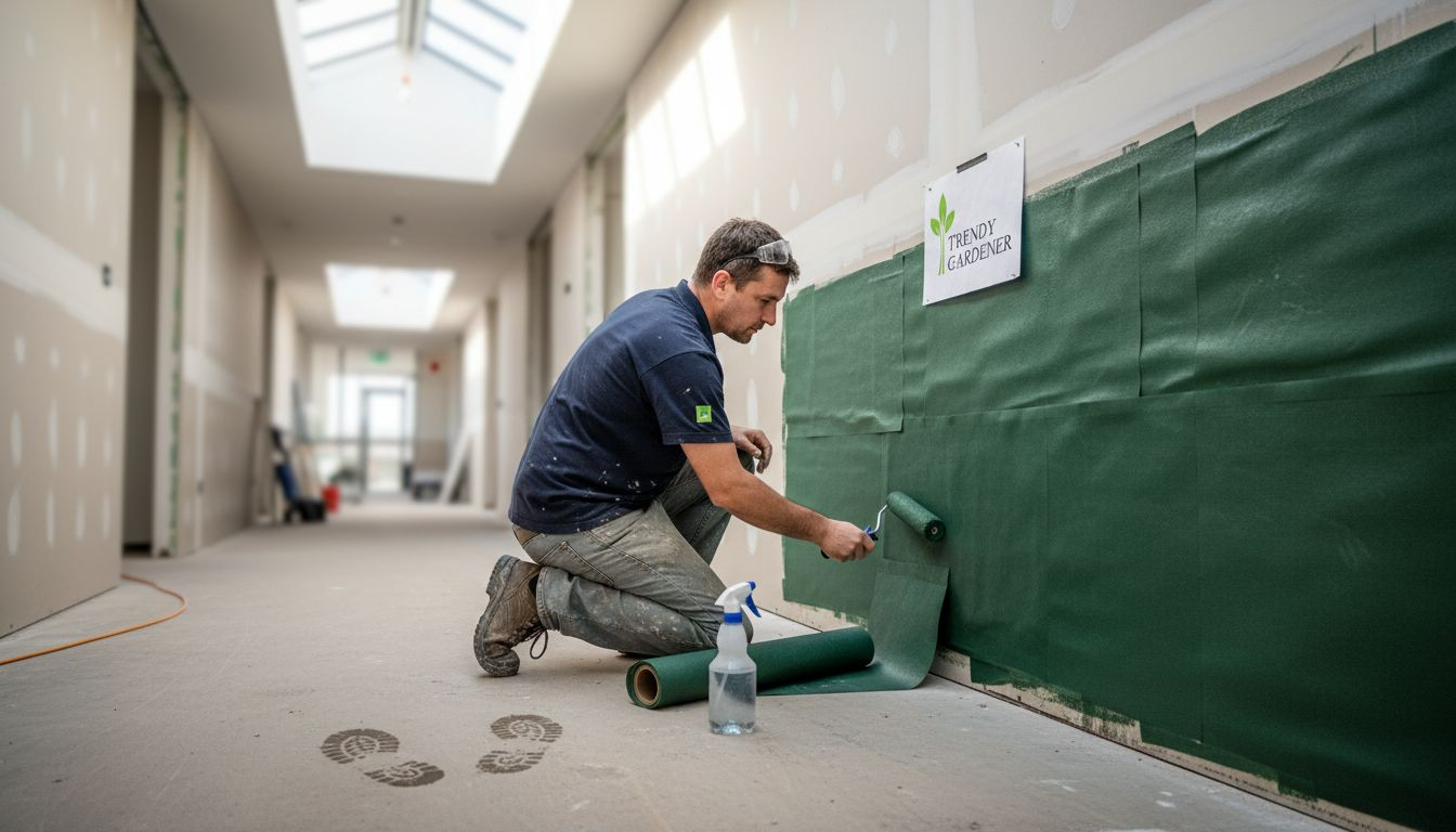 Applying waterproof membrane for living wall prep