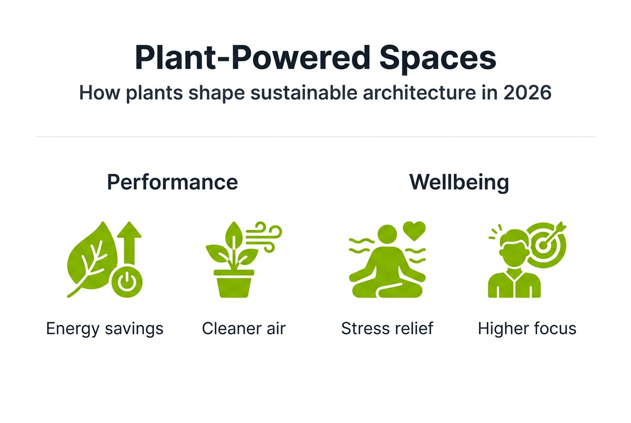Infographic showing plant benefits for green buildings