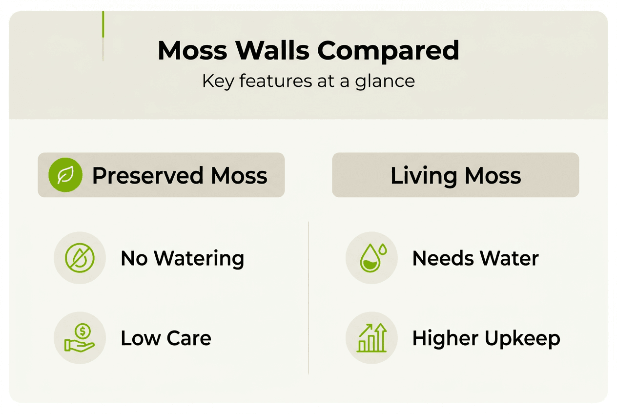 Infographic comparing types of moss walls