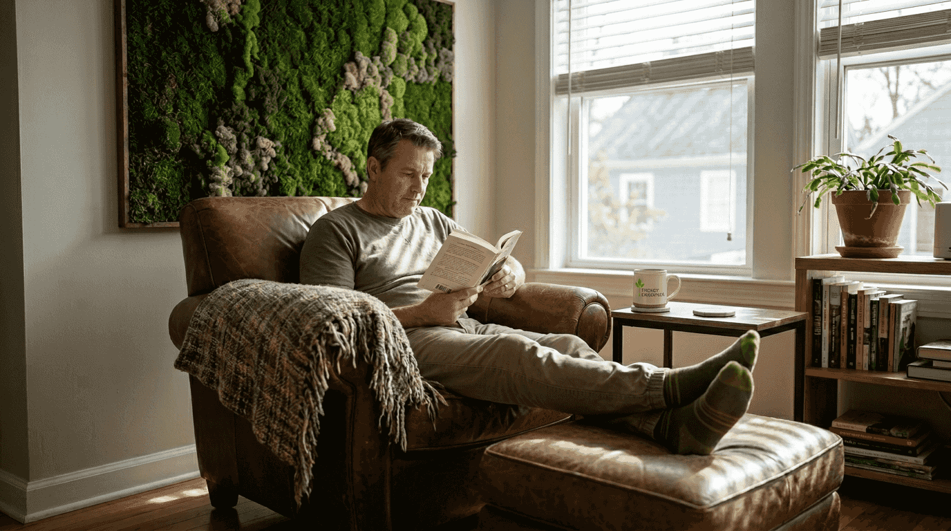 Relaxation area with focal moss wall