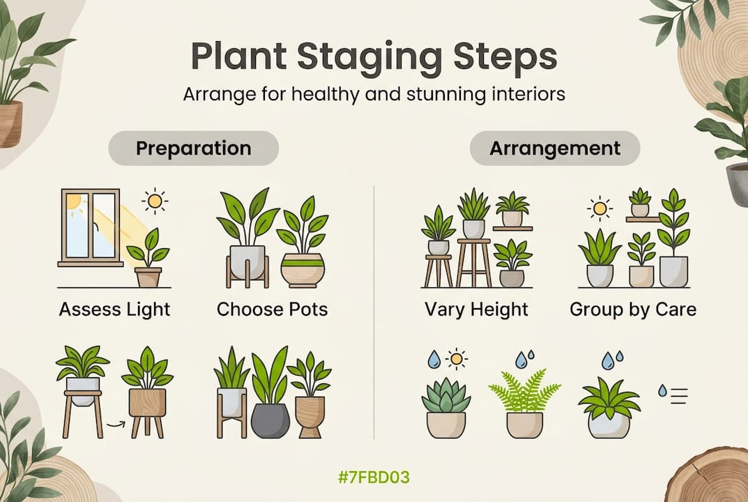 Infographic on key indoor plant staging steps