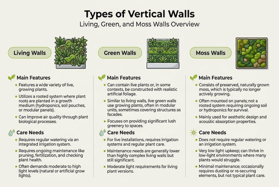 Infographic compares types of vertical plant walls