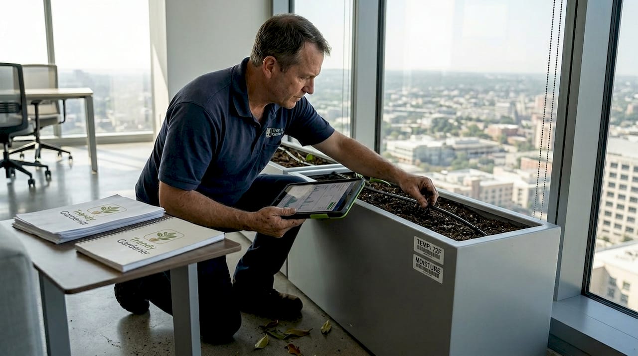 Technician adjusting luxury plant irrigation