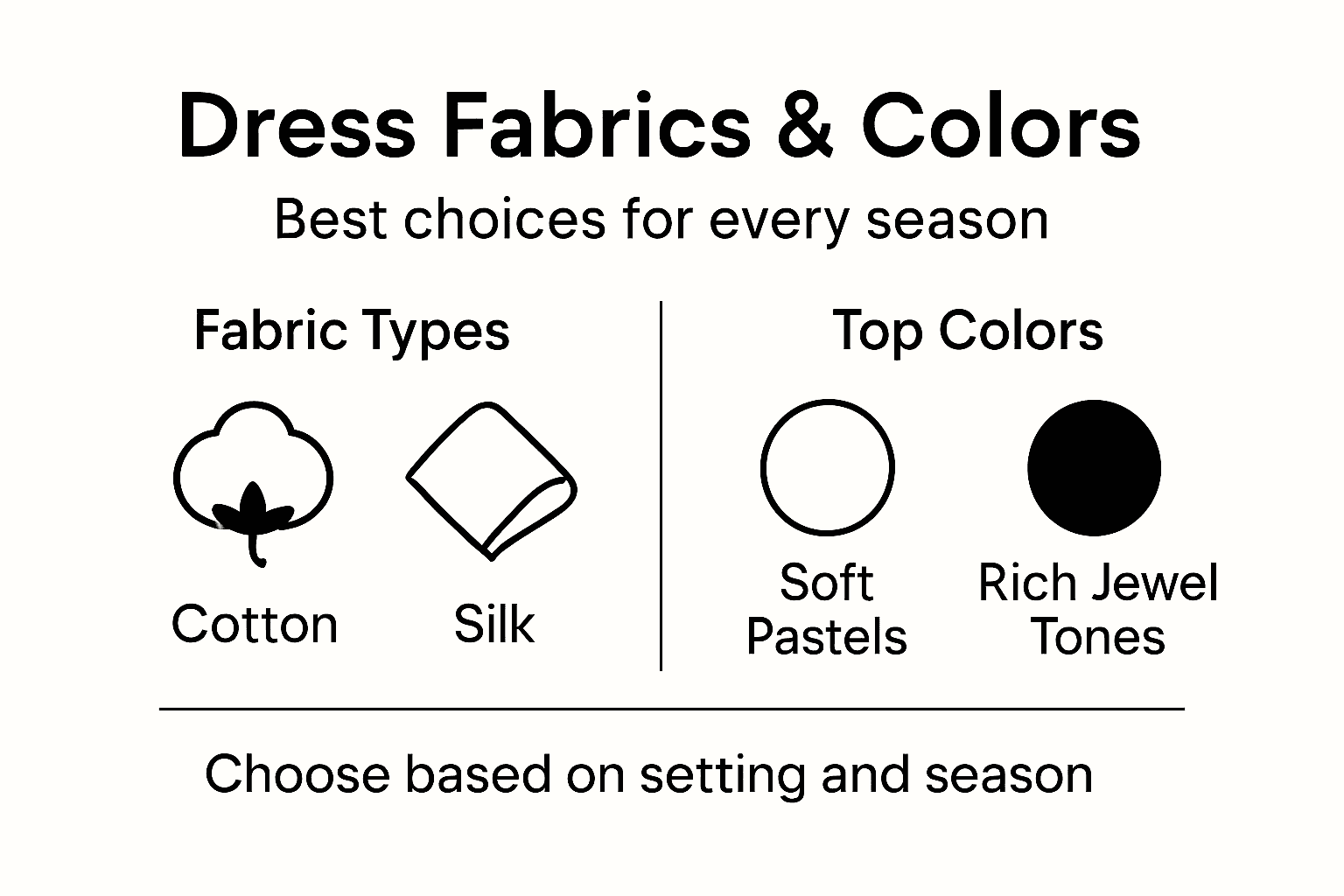 Infographic on dress fabrics and colors by season