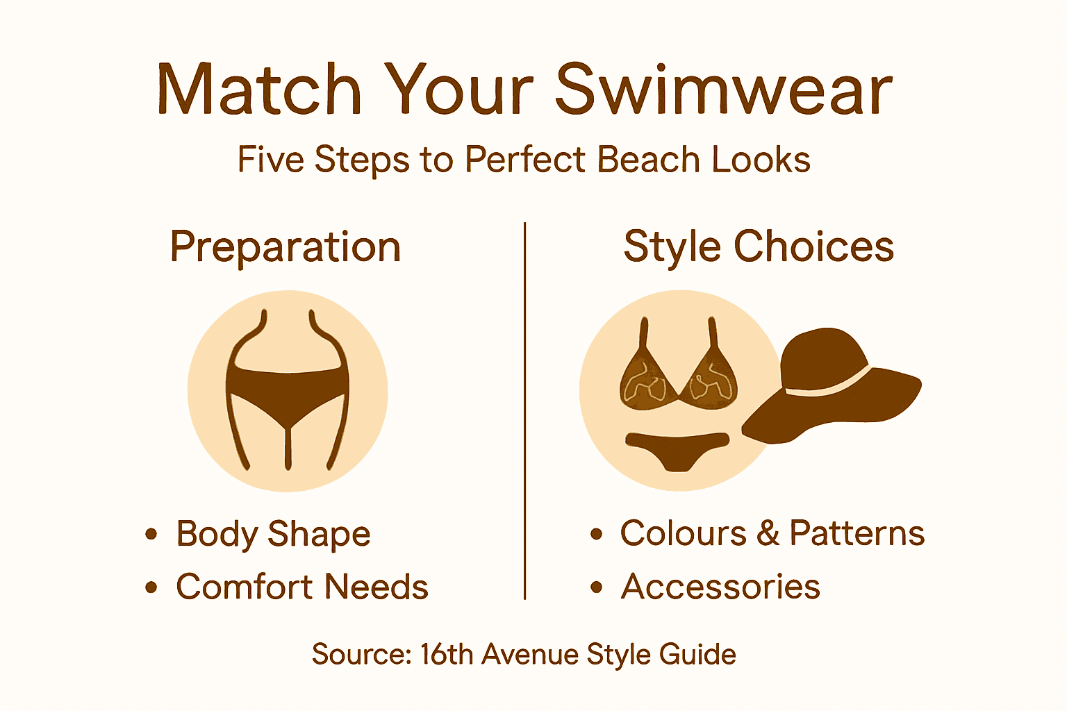 Infographic matching swimwear steps and categories