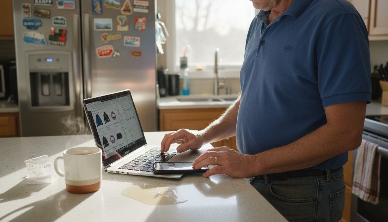 Man comparing global fashion brands online