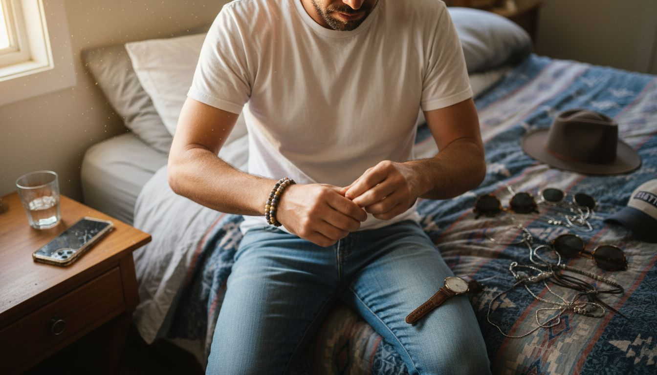 Man changing accessories for personal style