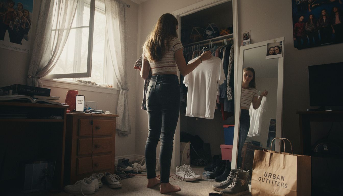 Teen deciding between trendy and classic outfit