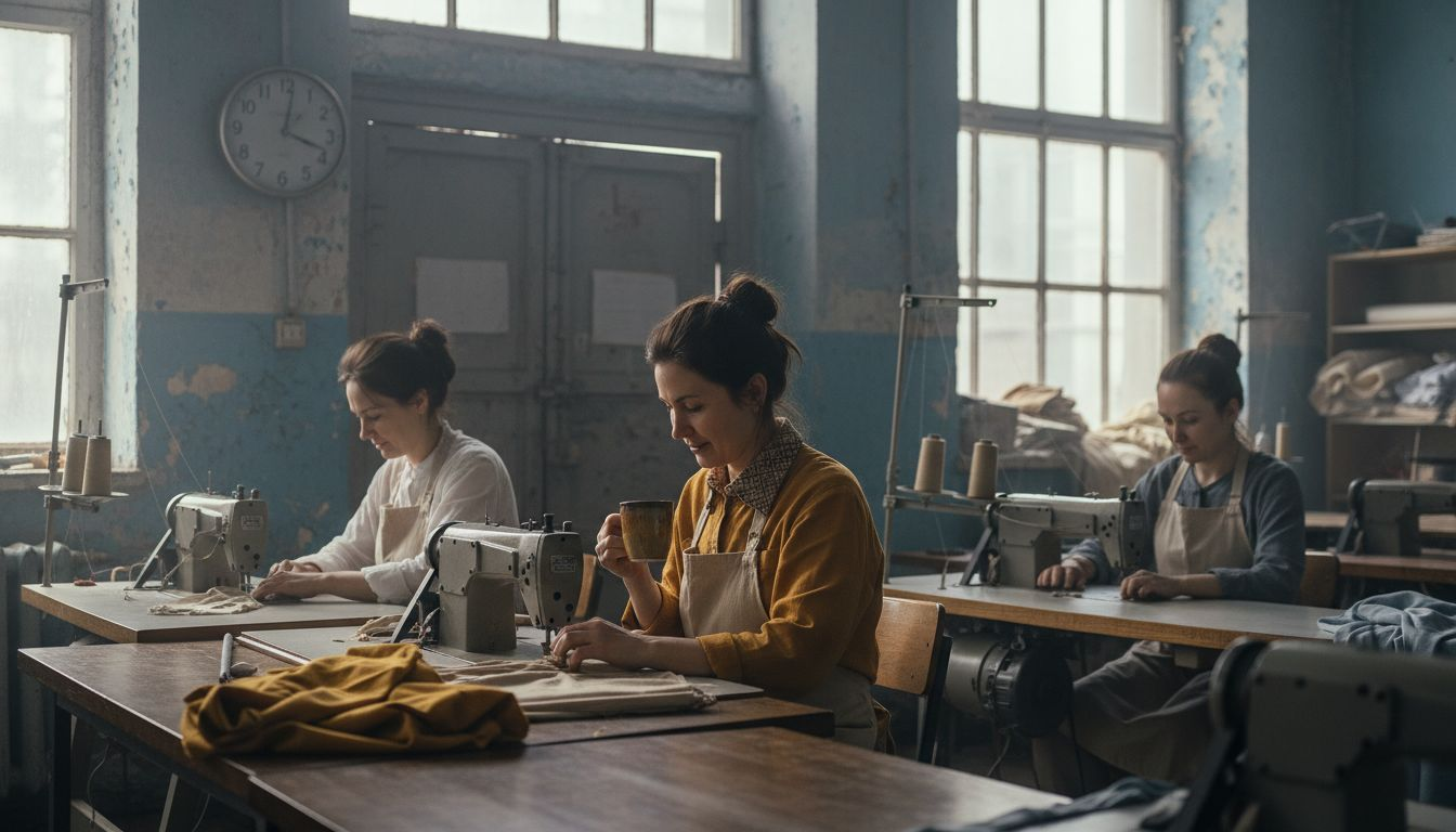 Women seamstresses in ethical garment workshop