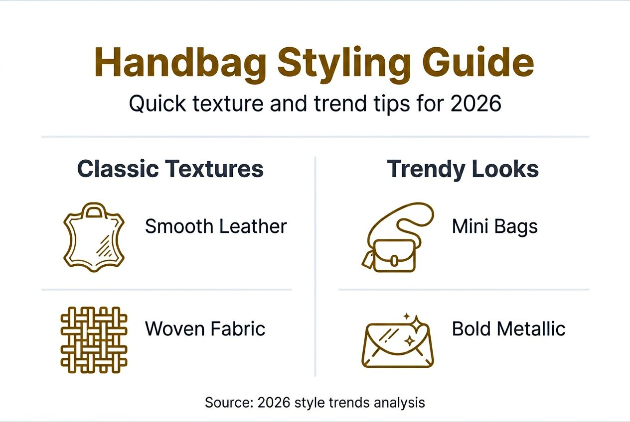 Infographic on handbag textures and key 2026 trends