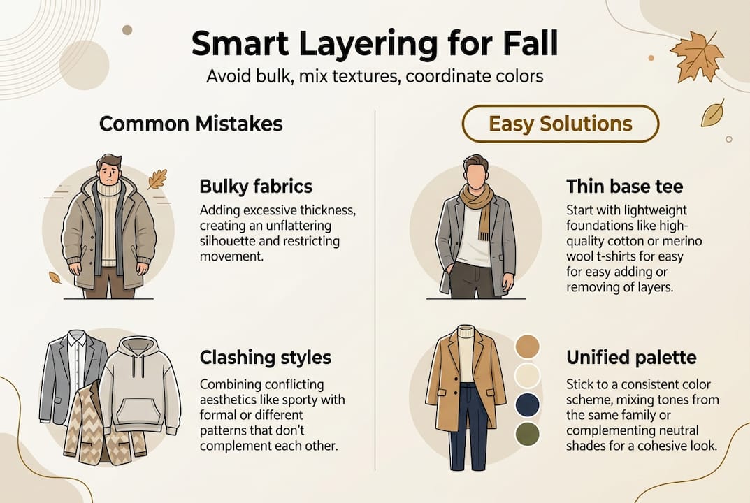 Infographic shows fall layering mistakes vs solutions