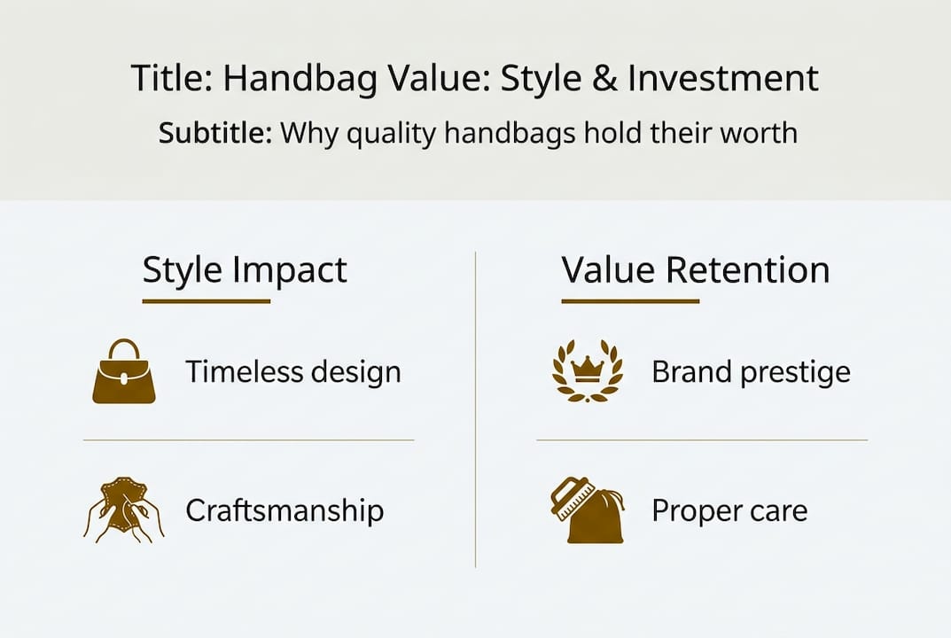 Infographic showing style and value factors for handbags