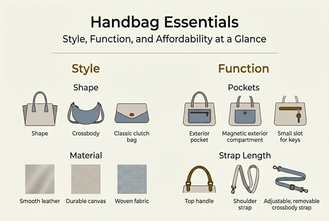 Infographic showing main handbag selection factors