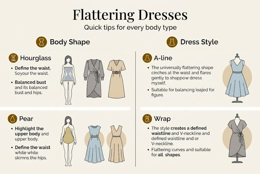 Infographic with dress styles for body shapes