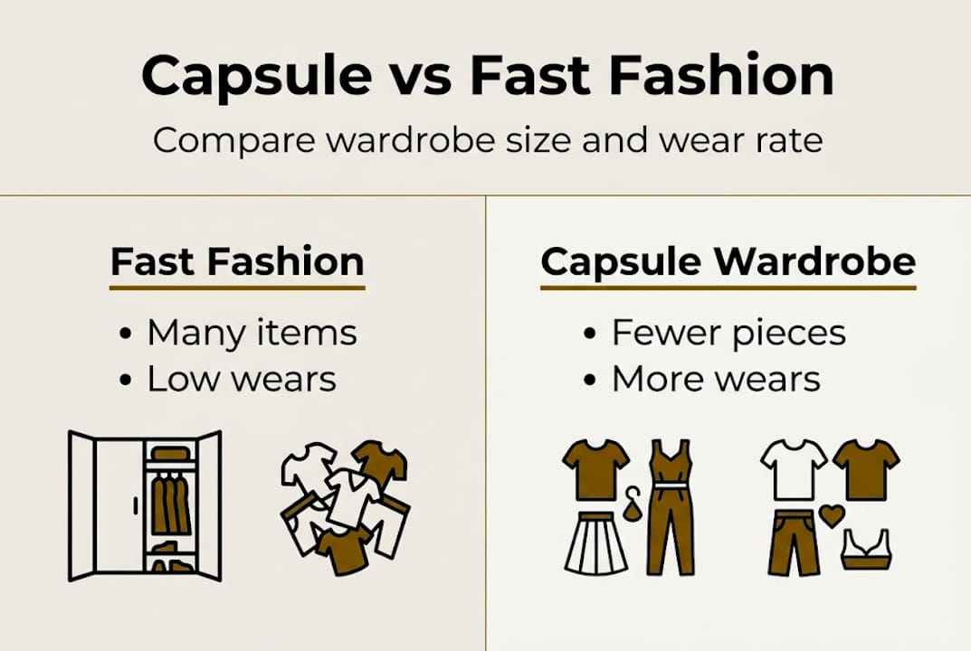 Infographic comparing fast fashion and capsule wardrobe