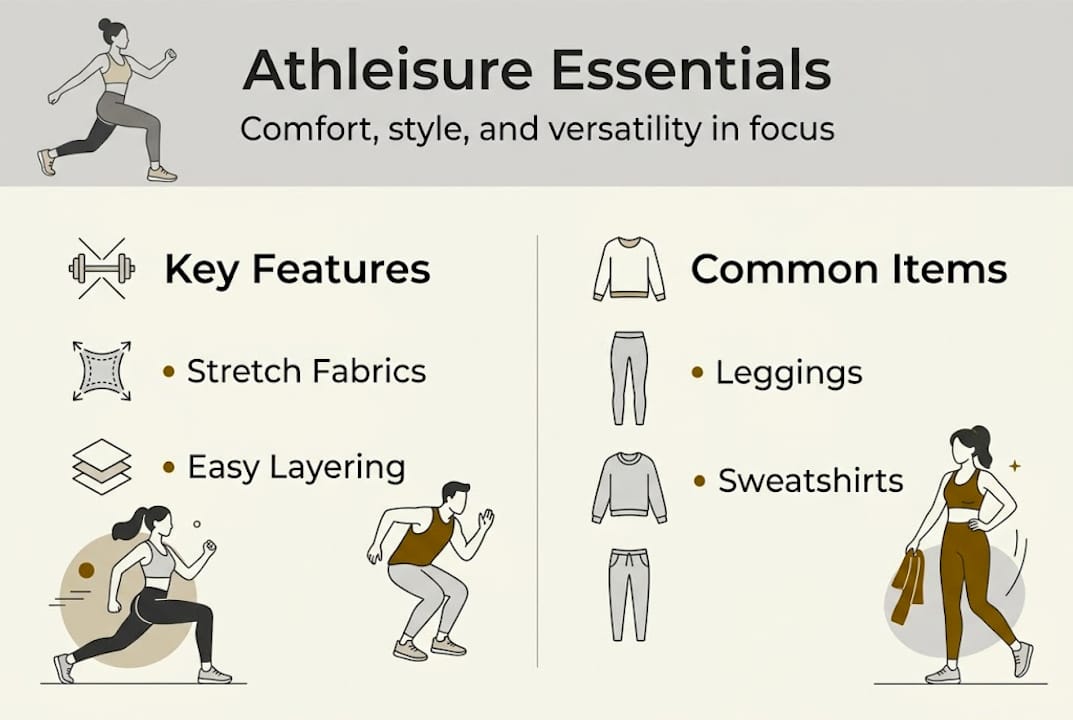 Infographic showing athleisure essentials and features