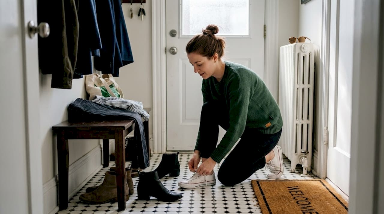 Mixing work and casual shoes in entryway