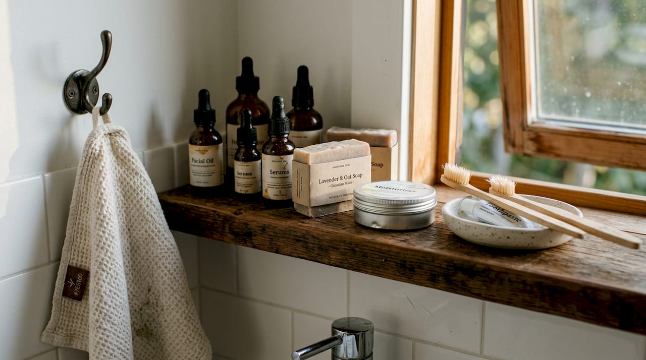 Shelf with eco-friendly beauty product packaging