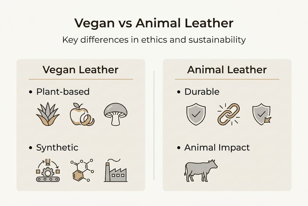 Infographic comparing vegan and animal leather benefits