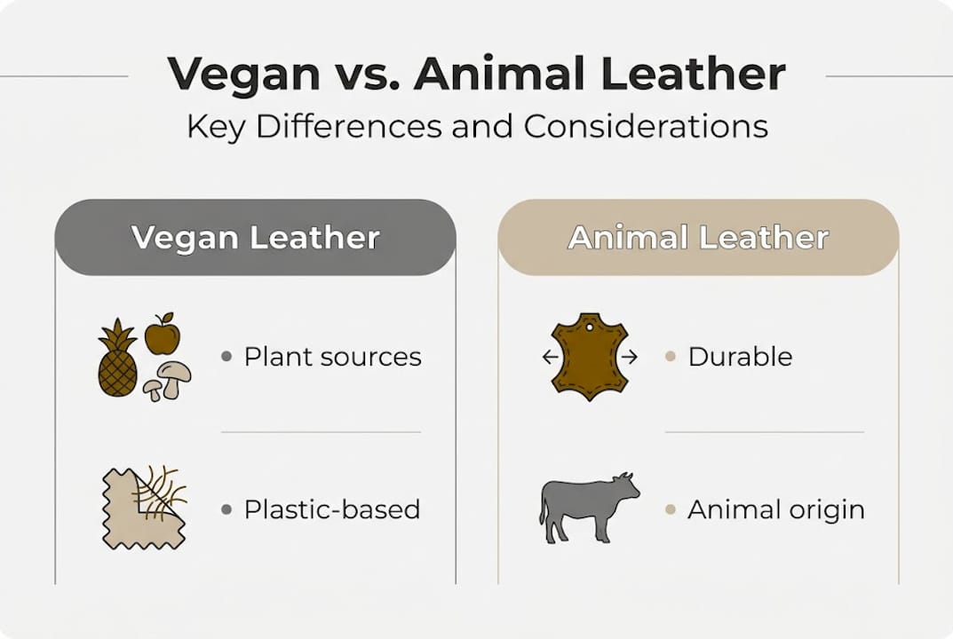 Infographic comparing vegan and animal leathers