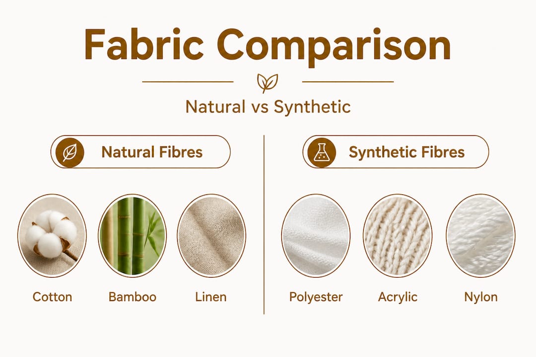 Split infographic showing two fabric categories